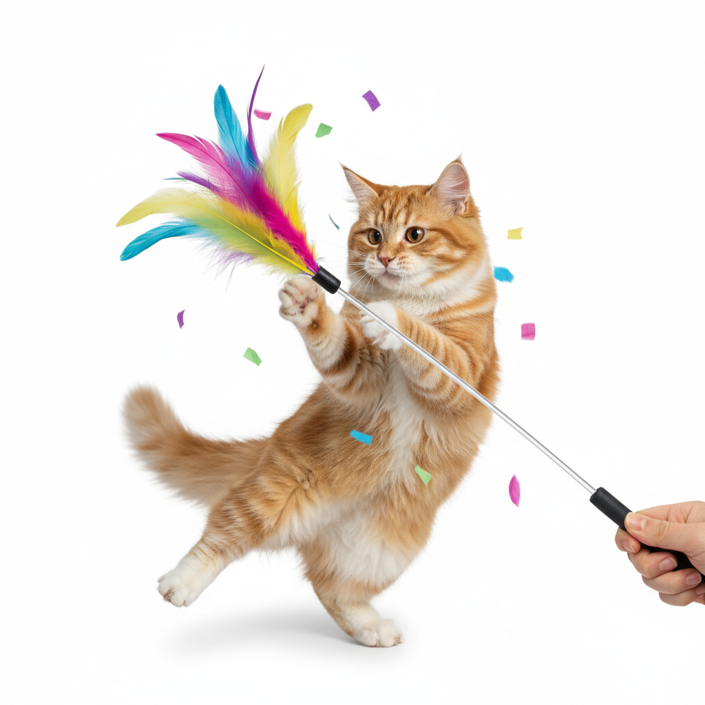 Interactive Cat Feather Wand Toy